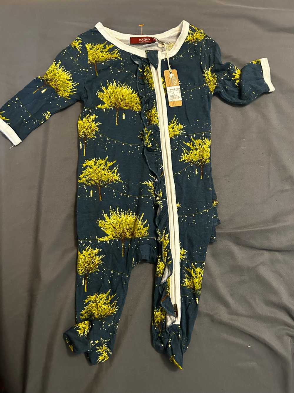 Milkbarn Navy Footie with Yellow Tree Motif